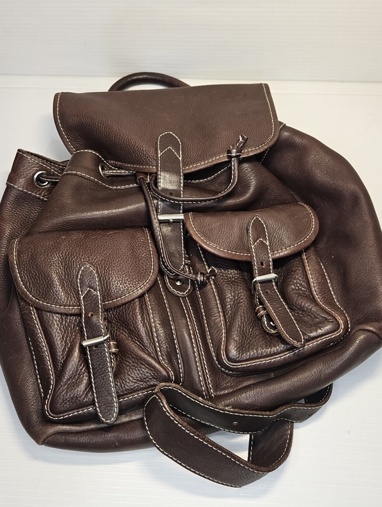 Vintage 90s J.Crew Brown Leather Backpack Purse – Minimalist Rucksack main image 4